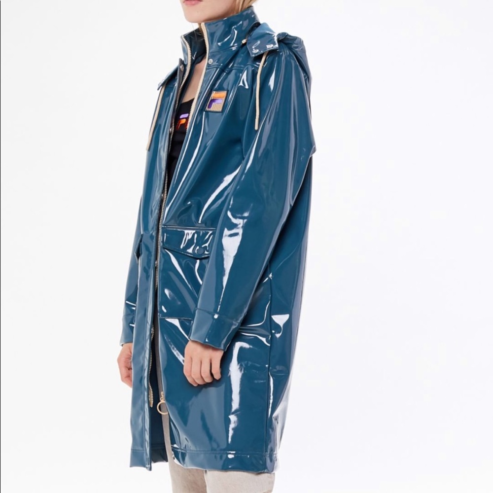 NWT Fila Kaloni Patent Rain Jacket Trench Coat - Picture 5 of 6
